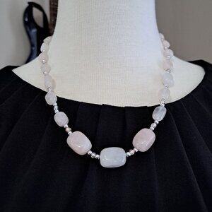 Light Pink Stones and Iridescent Beaded Necklace 💗